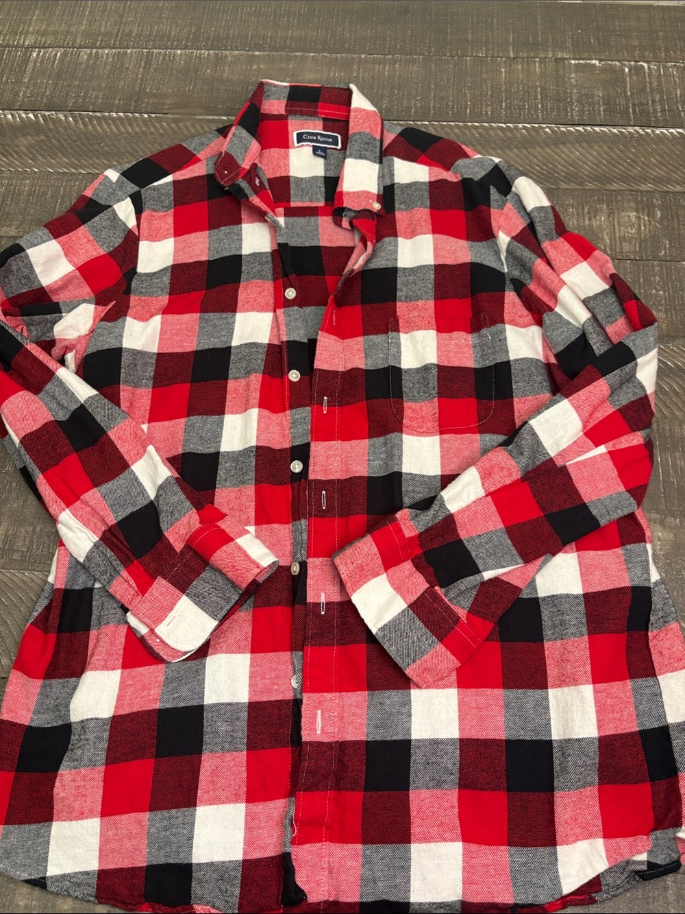 Club Room Red Black White Plaid Button-Down Shirt